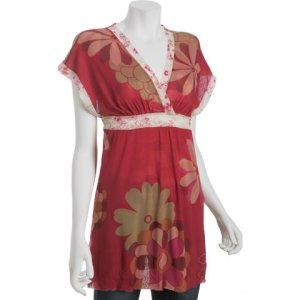 TROPICAL PRINT: Sweet Pea brick floral mesh v-neck tunic