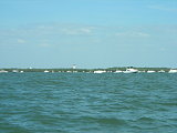 All the boats lines up to watch the air show All the boats lines up to watch the air show