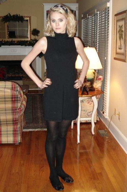 Black Sleeveless Dress with Black Tights