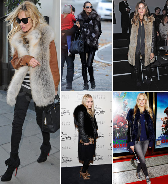 Celebrities Wearing Fur Vest and Leather Jacket | POPSUGAR Fashion